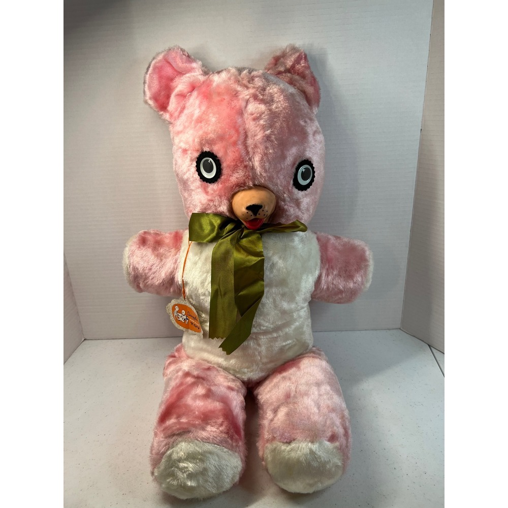 Jumbo 25" Vintage‎ Carnival Prize Teddy Bear 1950s Pink White Googly Eye Plush